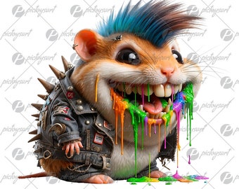 Hamster punk, Crazy hamster, Cool pet, Funny smiling hamster, Cute digital artwork, Little animals in PNG