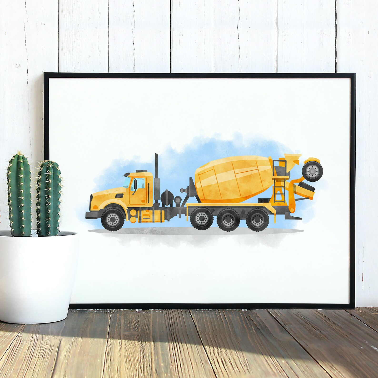 Yellow Concrete Mixer Truck Print Cement Mixer Construction - Etsy