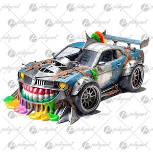 Muskelauto-Monster, Knight-Sportwagen, Straßenkrieger, Rüstungsauto und verrückte Geschwindigkeit, Geschenk für Kinder, Cartoon-Extremfahrzeug in PNG
