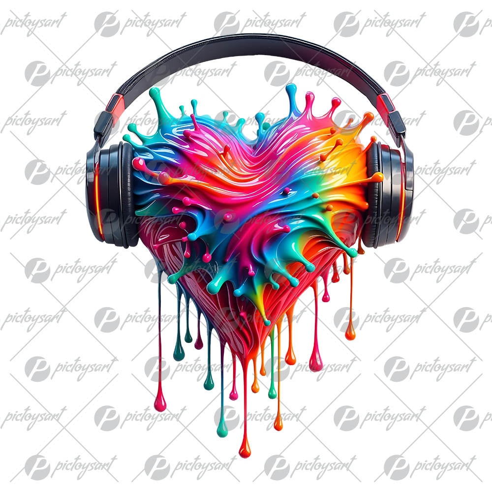 Splash paint heart, Heart in headphones, Valentine's Day, Celebration of love, Digital illustration, Holiday music gift PNG