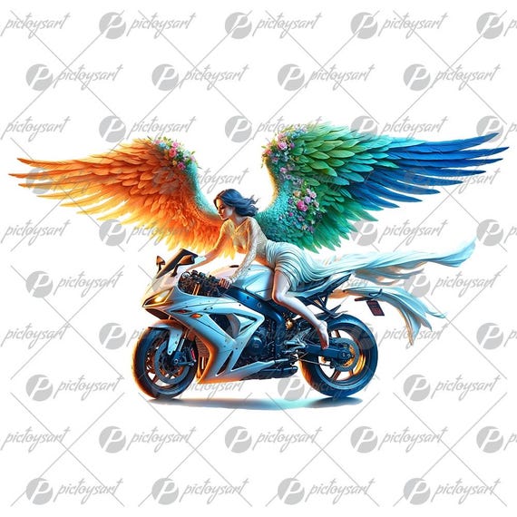 Motociclista chica ángel, Ángel en moto deportiva, Leyenda de la