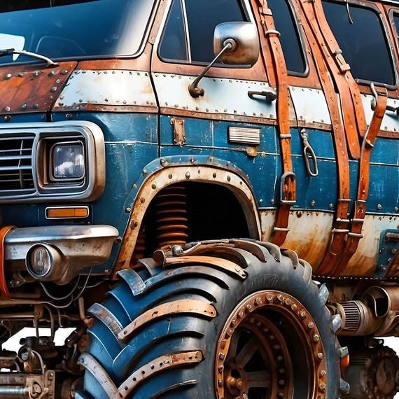 Minivan Monster, Road Beast, Big Wheels, Classic Van Truck, Power