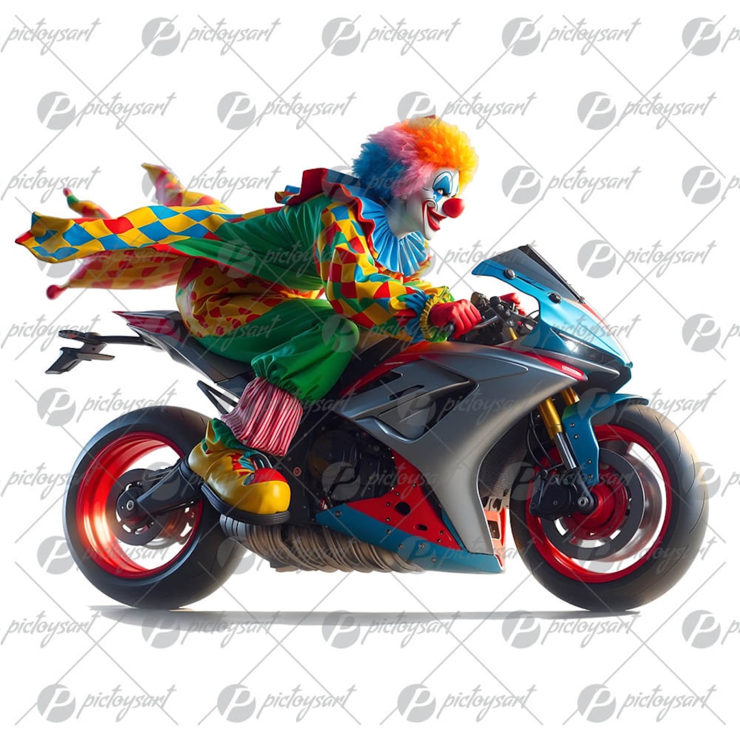 Payaso en moto deportiva, Espectáculo de motos, Circo de carretera