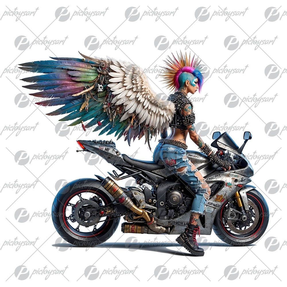 Angel on Sport Bike, Motorcycle Legend, Fantasy Rider, Angel Girl