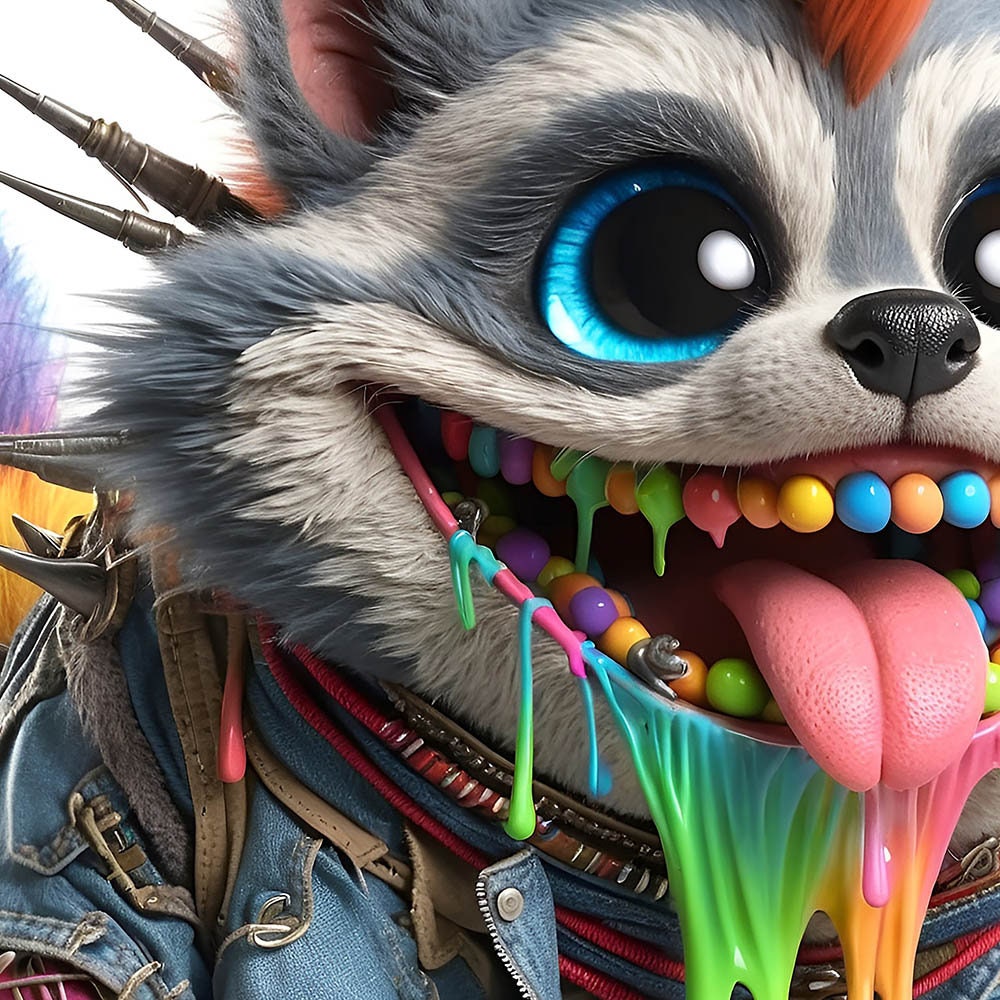 Cartoon Crazy Raccoon, Funny Raccoon Punk, Cool Children