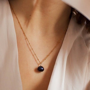 Black Pearl Necklace, Sterling Silver or 14K Gold Filled, Fine Freshwater Pearl Pendants, Perfect Layering Necklace