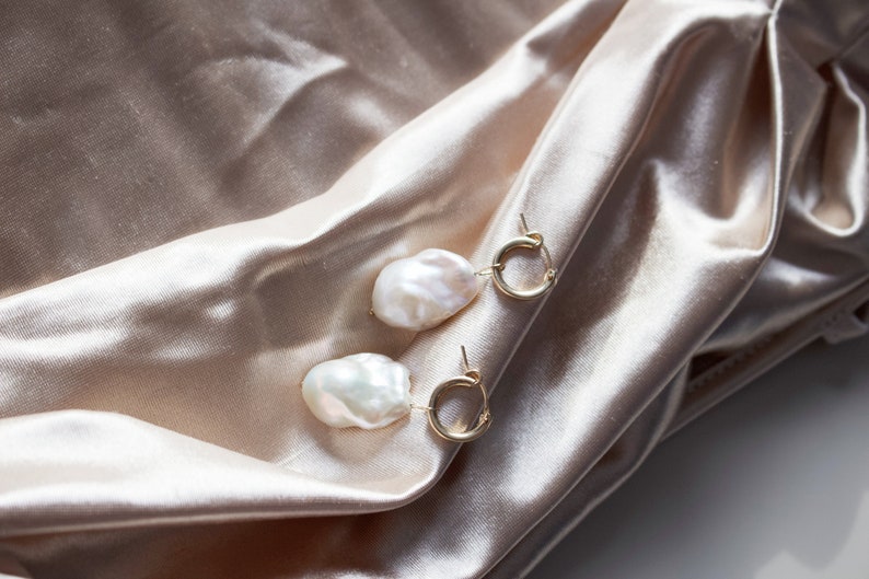 pearl earrings, large baroque pearl in 14k gold filled