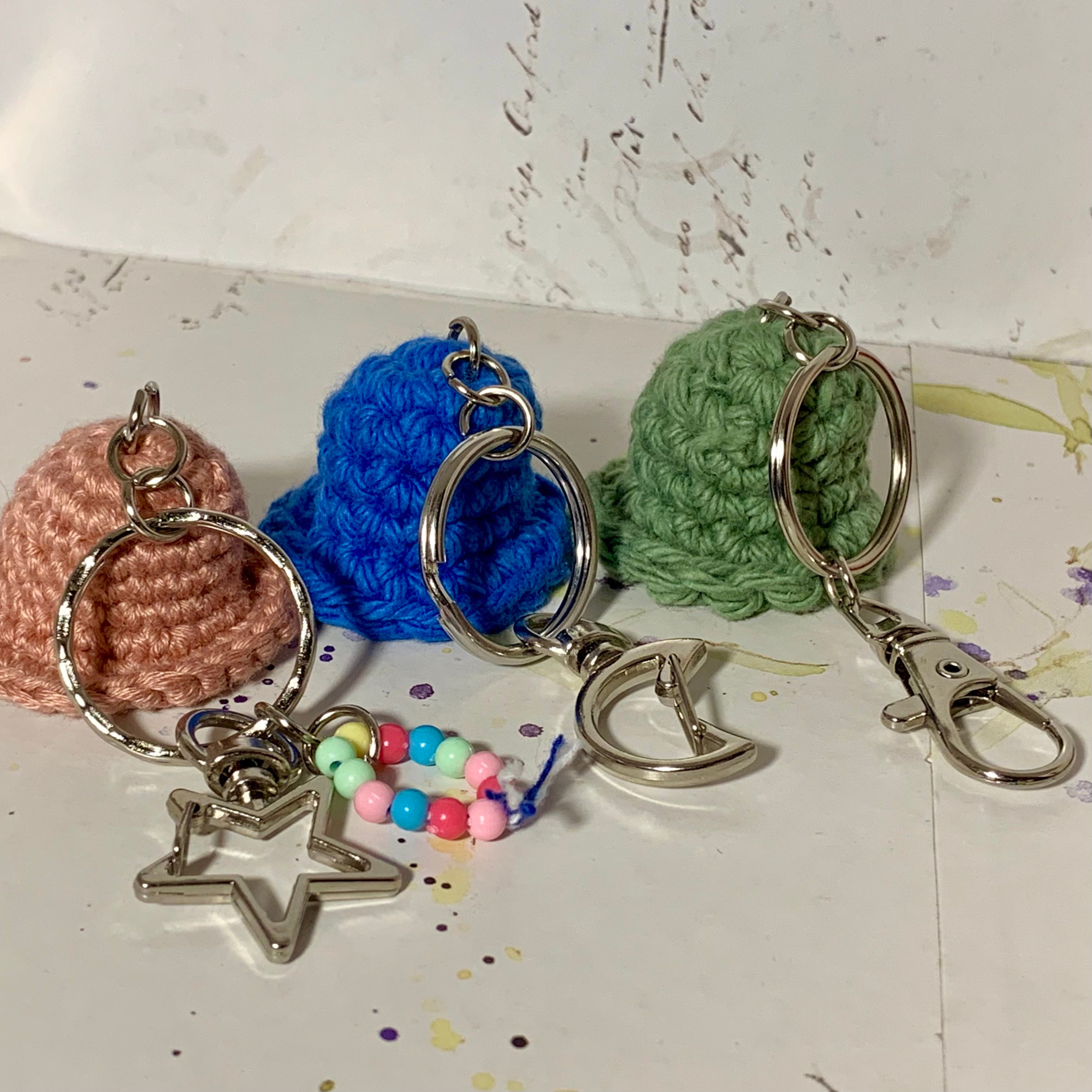 Mini Crocheted Bucket Hat Key Chain With Charm Crochet Etsy