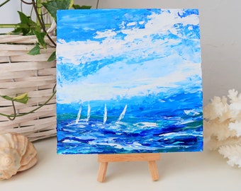 Sailboat Painting Original Artwork Hawaiian Art Seascape Hawaii Nautical Wall Art Impasto Painting Above Bed Art by Julia Happ