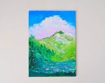 Vermont Oil Painting Impasto Original Art Mountain Oil Painting Original Artwork 12  by 16" Above Bed Art by Julia Happy