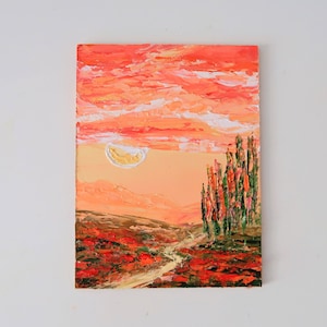 Toscana Pintura Amapola Arte Original Pintura al óleo Flores Arte mural Pequeña obra de arte 4 por 3 "por Julia Happy Art
