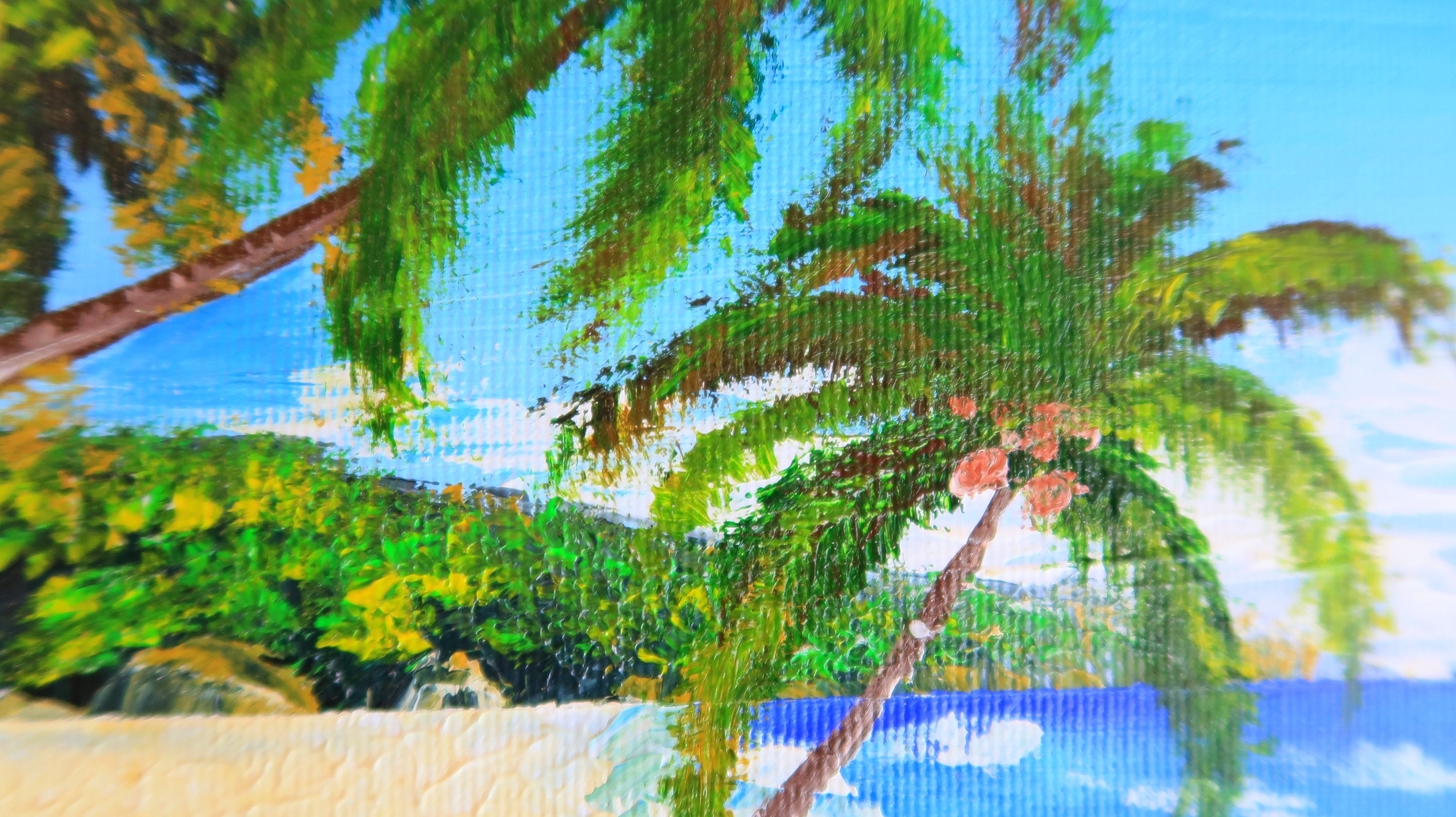 ハワイの絵画 オリジナルアートワーク ヤシの木 小さな絵画 海の景色