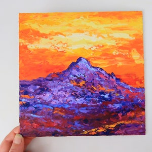 Mount Hood Oregon Enid Lake National Park Original Impasto 3d Pintura al óleo Texturizada Arte de pared Paleta Cuchillo Arte 8 por 8 en porJulia Happy