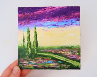 Toskana Gemälde LavendelFelder Original Kunst Italienische Abstrakte Landschaft Kunstwerk Gemälde auf Leinwand Kleine Kunst 5 von 5" von Julia Happy Art