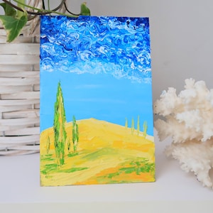 Pintura toscana girassol arte original pintura a óleo flores arte de parede pequena arte 6 por 4 "por julia happy art