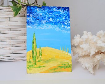 Tuscany Painting Sunflower Original Art Oil Painting Flowers Wall Art Small Artwork  6 by 4" by Julia Happy Art
