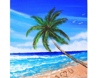 Hawaii Malerei Original Kunstwerk Palme kleine Malerei Landschaft Wandkunst tropischen Strand Acryl-Gemälde 7 von 7 in von Julia happy Art