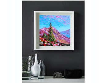 Colorado Painting Rocky Mountains Original Art Wall Art Hiking Impasto Oil Painting Small Artwork 6 by 6 in byJulia Happy Art