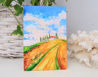 Tuscany Painting Sunflower Original Art Oil Painting Flowers Wall Art Small Artwork  6 by 4" by Julia Happy Art