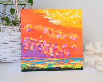 Ukrainian landscape  Ukrainian Artist Lavender Fields Original Art Abstract Landscape Artwork Painting Small Art  8 by 8" by Julia Happy Art