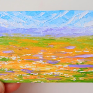 Golden Poppy ACEO Painting Oil Wildflowers Original Art Floral Artwork Flower Wall Art Impasto Painting 2.5 by 3.5 in by Julia Happy Art