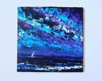 Sailboat Painting Original Artwork Hawaiian Art Seascape Hawaii Nautical Wall Art Impasto Oil Painting Above Bed Art by Julia Happy