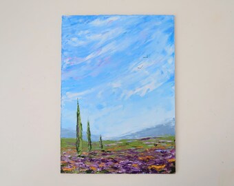 Tuscany Painting Lavender Original Art Landscape Wall Art Impasto Oil Painting 7 by 5 by Julia Happy Art