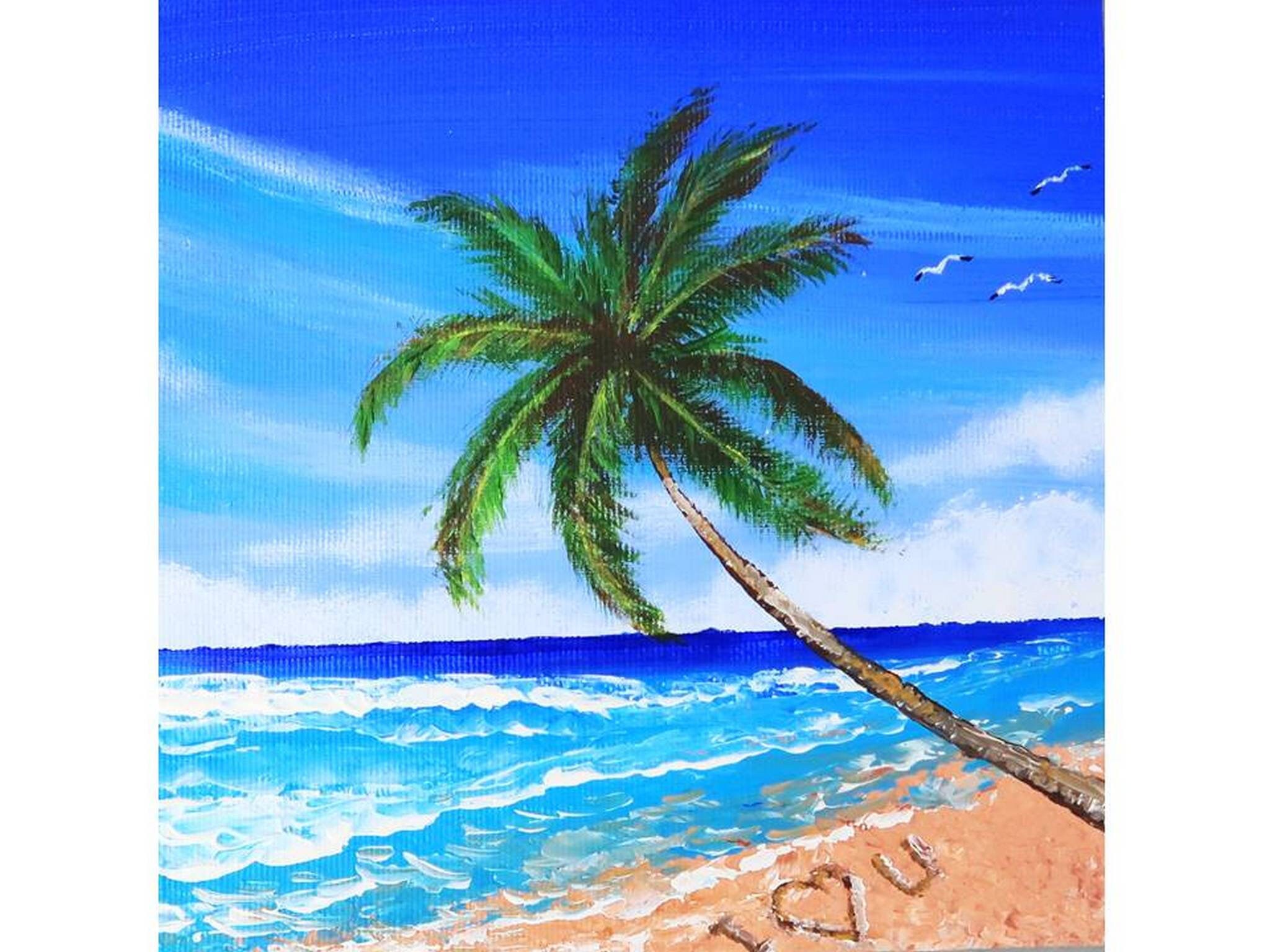 Hawaii Painting Original Artwork Palm Tree Small Painting Seascape