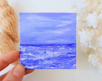 Laguna Beach Painting Impasto Seascape Original Art California Small Painting Above Bed Art by 3 by 3" by Julia Happy Art