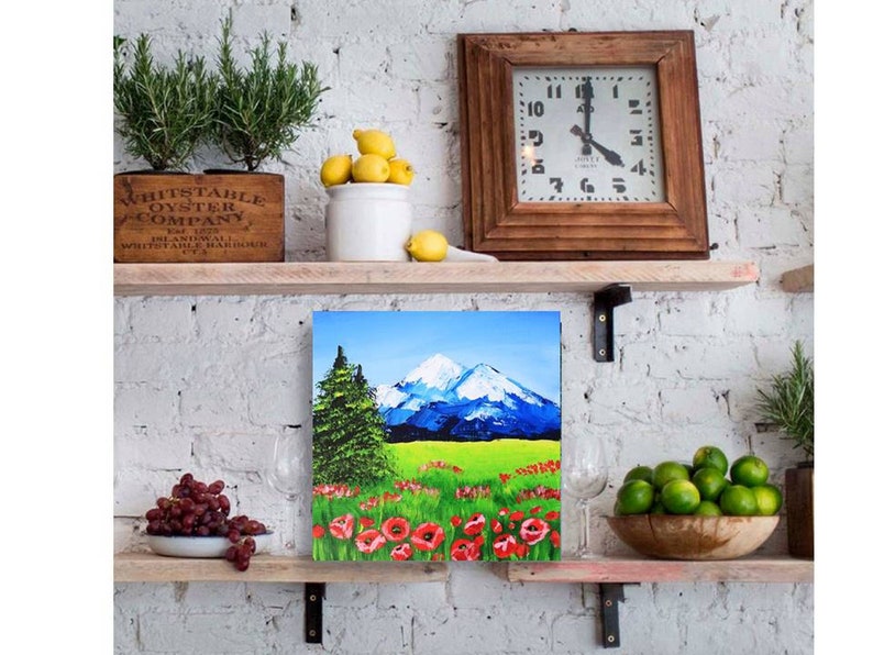 Tuscany Painting Poppy Original Art Acrylic Painting on Canvas Flowers Wall Art Small Artwork 7 by 7 by Julia Happy Art