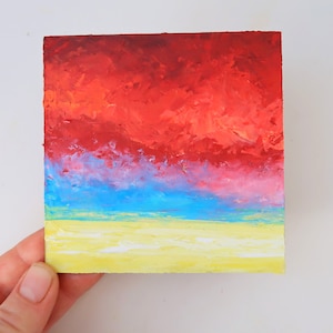Pintura toscana girassol arte original pintura a óleo flores arte de parede pequena arte 4 por 4 "por julia happy art