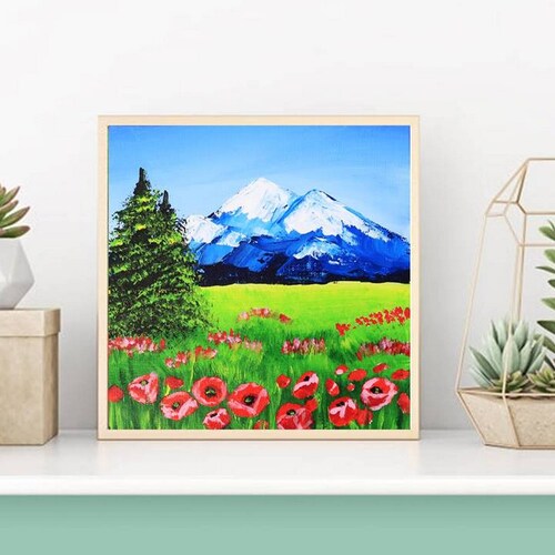 ハワイの絵画 オリジナルアートワーク ヤシの木 小さな絵画 海の景色