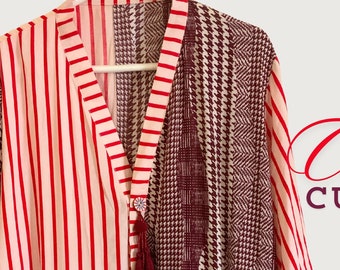 Candy Cane Stripe Linen Jacket Kimono Shrug Abaya Duster Lounge Wear Beach Wear Eid Gift Bohemian Trendy Abaya Black & White French Style