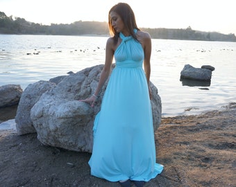 long flowy blue dress