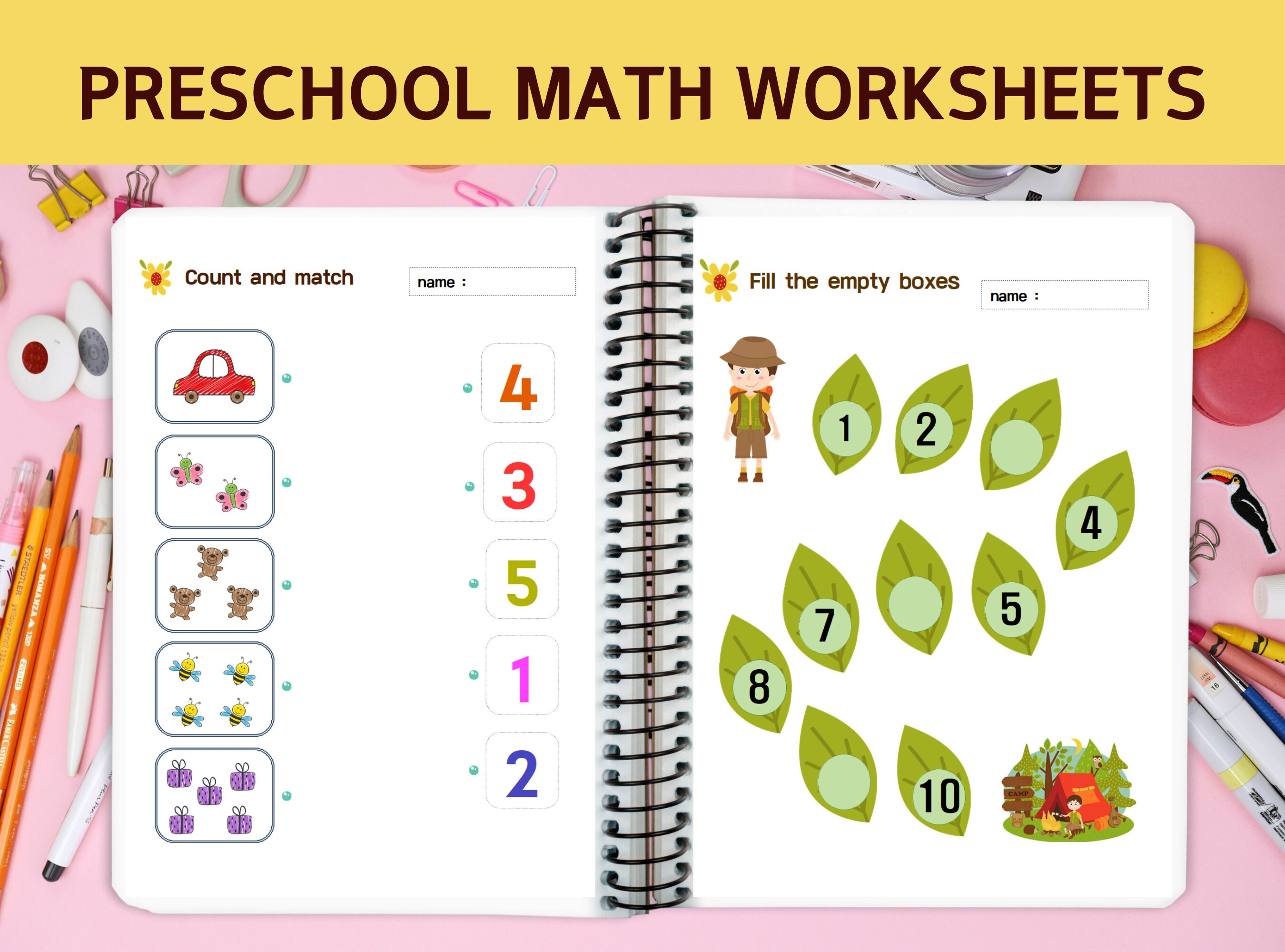 preschool math worksheets homeschool learning activity etsy