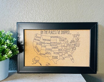 Oh The Places I've Shipped | Cork Board | Shipping Board | Shipping Map | Small Business | Oh The Places I've Traveled | Map | Traveling |