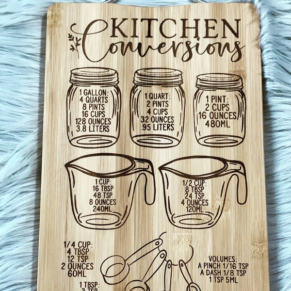 Measurements Conversion Cutting Board Etsy