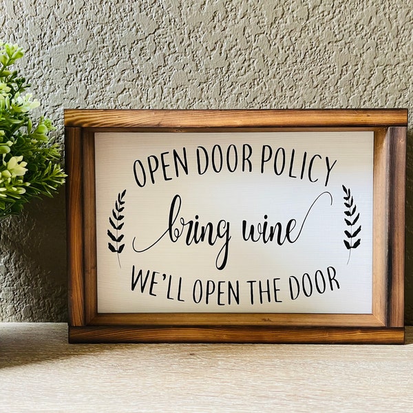 Open Door Policy You Bring Wine - Personalized Metal Sign - Gift For Couples, Husband Wife