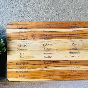 Wine and Cheese Pairing Cutting Board | Wooden Teak Board | Laser Engraved Cutting Board | Cheese and Wine | Cheers | Wine Time | Wine