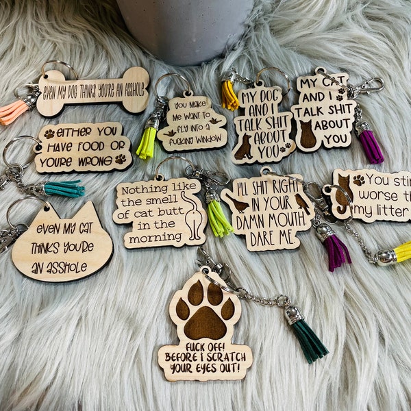 Adult Pet Keychains | Humorous Pet Keychains | Pet Keychains | Adult Humor | Animal Keychains | Keychains and Pom-Poms