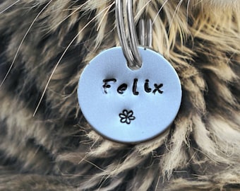 Cat ID Tag, Hand Stamped Cat ID Tag, Custom cat Collar Tag, Pet Tag for Cats, Personalized, Pet ID Tag, Dog Name Tag Pet Tag, Kitten Cat