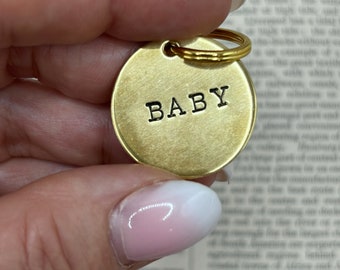 Custom Hand stamped Dog ID Tag, Custom Dog Collar Tag, Dog, Personalized, Pet ID Tag, Dog Pet Name, Kitten Cat ID Charm gold or silver