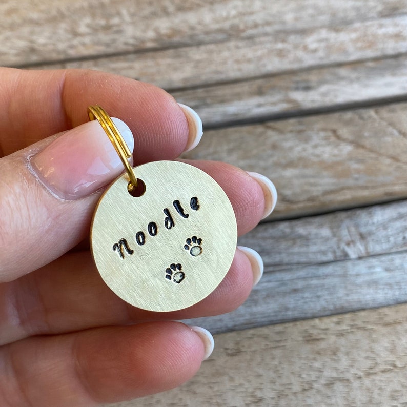 Hand Stamped Dog ID Tag, Custom Dog Collar Tag, Dog Tag for Dogs or Cat, Personalized, Pet ID Tag, Dog Name Tag Pet Tag, Kitten Cat ID Charm image 2