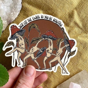 Autocollant en vinyle pour femmes champignons dansant, autocollants psychédéliques, art champignon, trucs hippie, art féminin, sticker champignon vénéneux, cadeau de sororité
