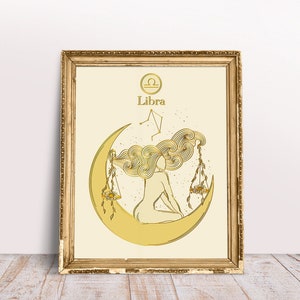 Libra Zodiac Art Print: Boho Crescent Moon Constellation
