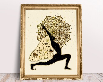Warrior Pose Mandala Art Print: Boho Yoga Illustration