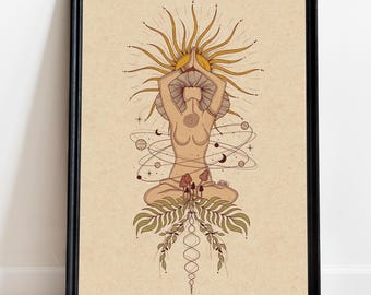 Psychedelic Mushroom Goddess Print: Divine Feminine Cosmic Art