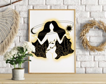 I AM WHOLE | Moon and sun printable wall art, Cosmic digital download, Bohemian home decor, Divine feminine art, Psychedelic wall art