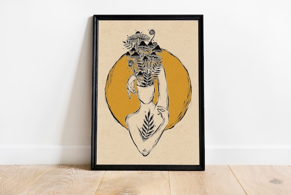 Psychedelic Mushroom Art Print: Boho Cottagecore Decor