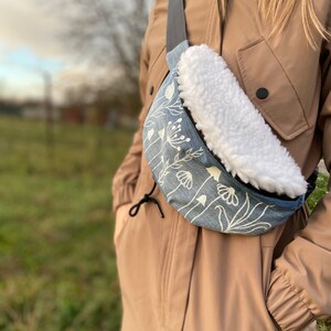 Hand Painted Bum Bag Boho Floral Fanny Pack Women Hip Bag Denim Crossbody Bag Sustainable Fashion Belt Bag Unique Gift For Her Denim Bum Bag image 5